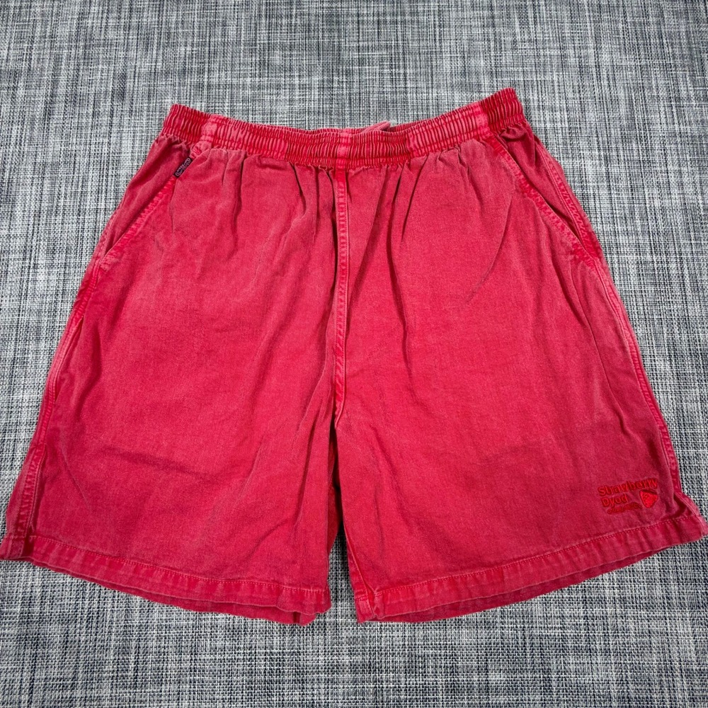 Crazy Shirts Mens Shorts Large Red Cotton Twill Elastic Waist Drawstring Pockets